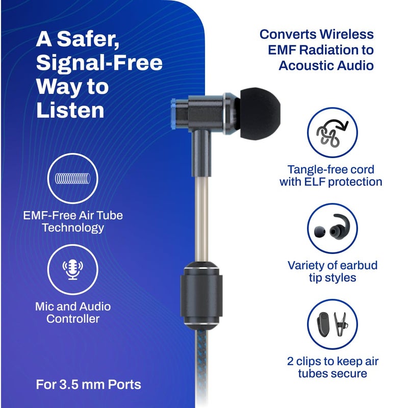 DefenderShield Air Tube Stereo Wired Earbuds â€“ Universal Acoustic Headphones with Built-in Mic & Audio Controls â€“ Secure Fit Wired Headphones with 3.5mm Audio Jack, Sports Tips & 3 Ear Tip Sizes - Image 2